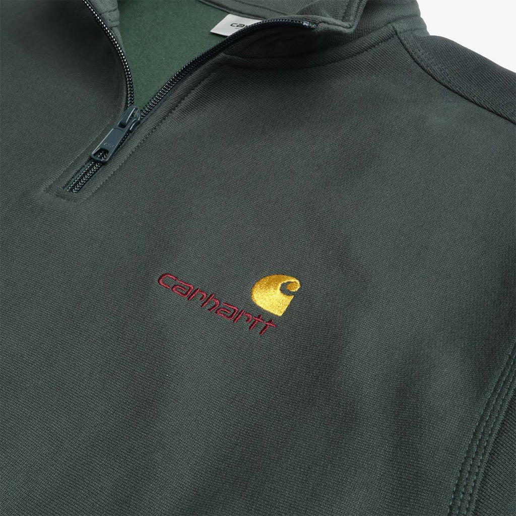Carhartt WIP American Script Half Zip Sweatshirt, Kale Green, Detail Shot 2