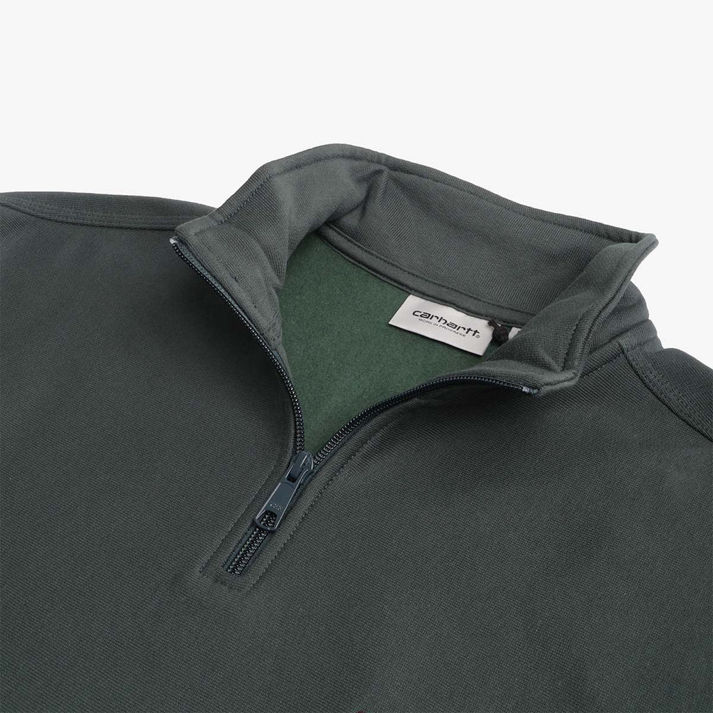 Carhartt WIP American Script Half Zip Sweatshirt, Kale Green, Detail Shot 3