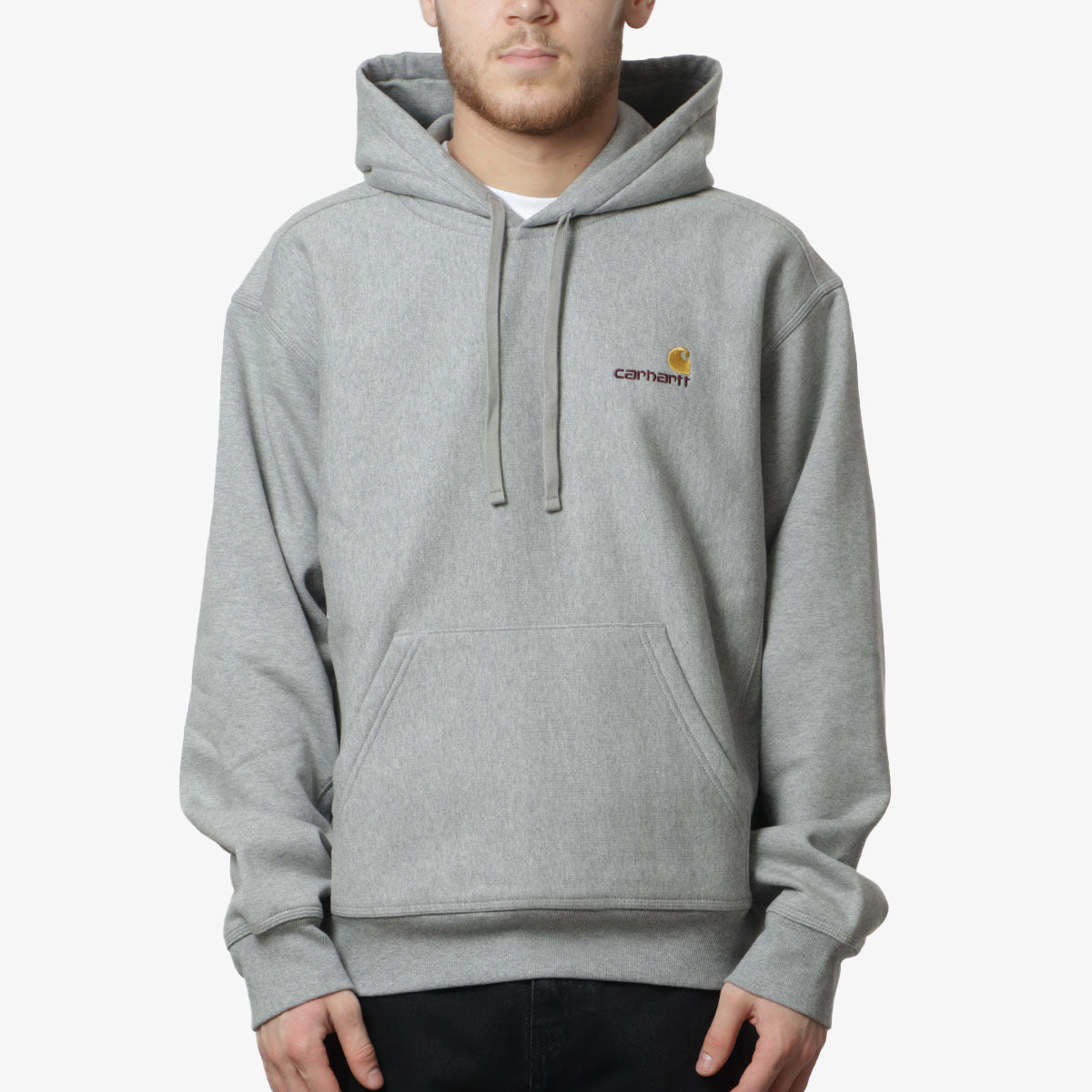 main Carhartt WIP American Script Pullover Hoodie, Grey Heather, Detail Shot 1