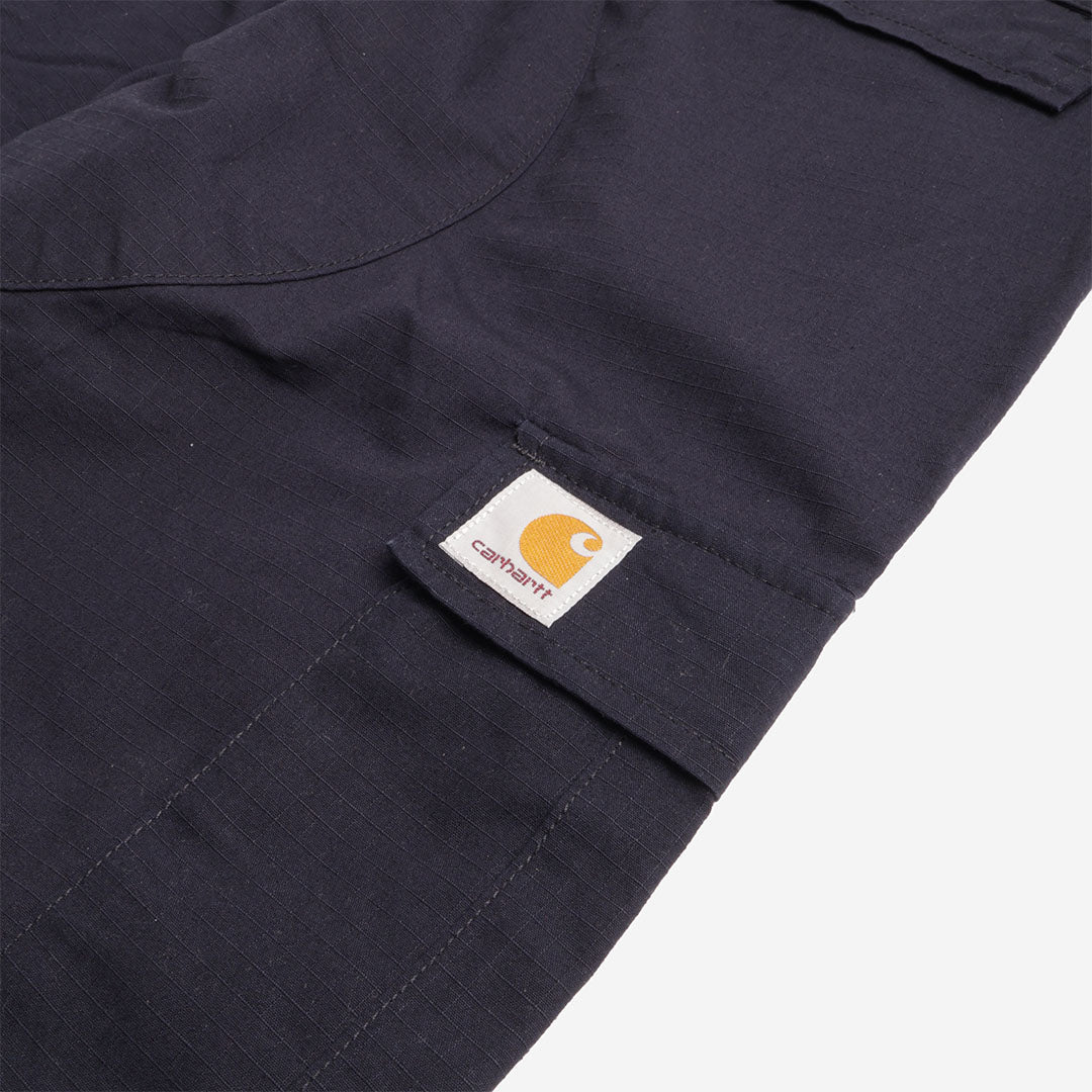 Carhartt WIP label on navy cargo pocket