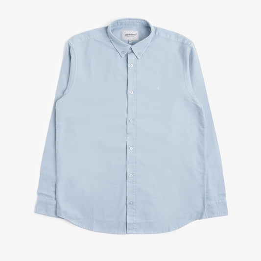 Carhartt WIP Bolton Long Sleeve Shirt, Frosted Blue (Garment Dyed), Detail Shot 1