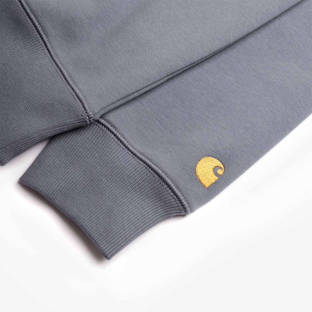 Carhartt WIP Chase Crewneck Sweatshirt, Cozy Blue Gold, Detail Shot 4