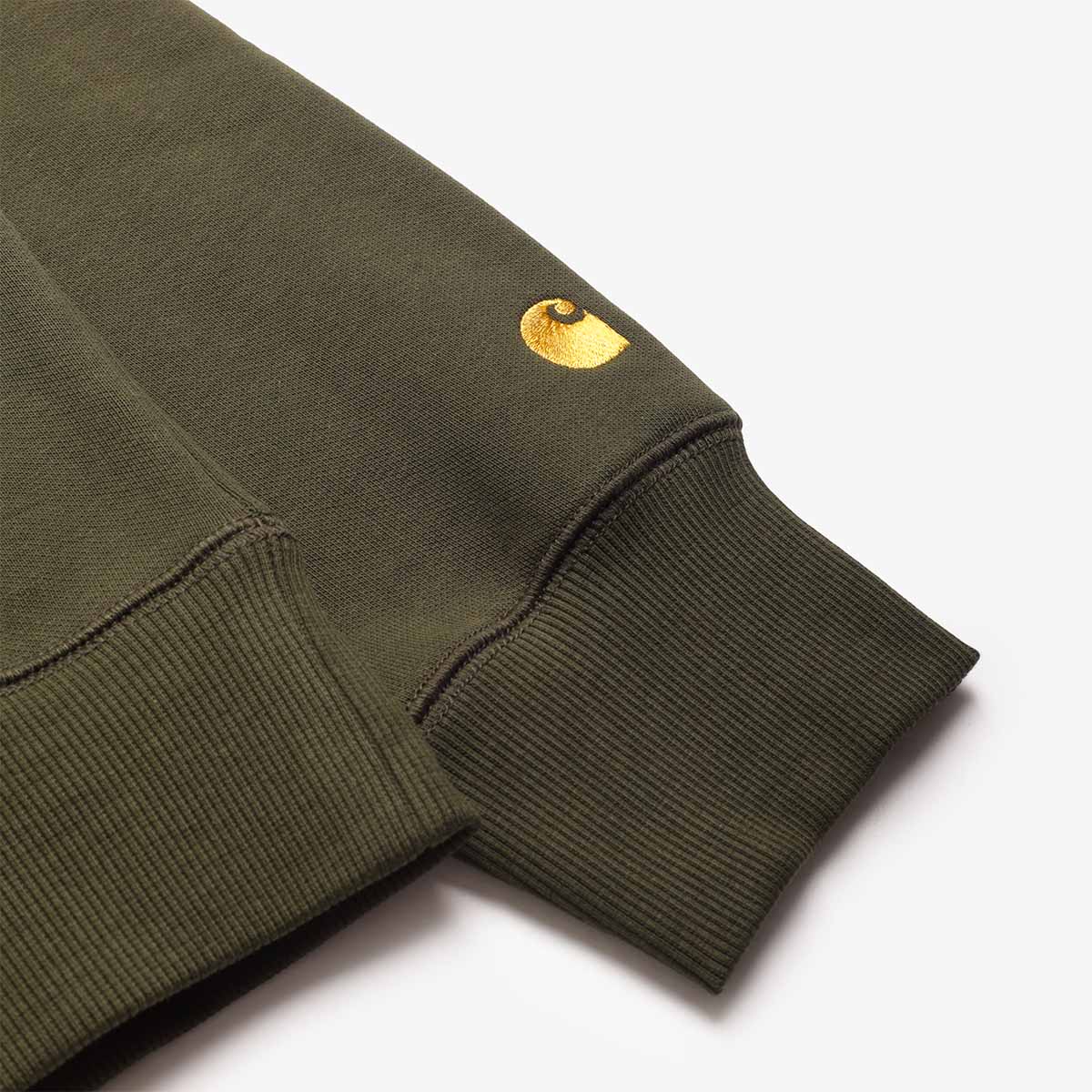 Carhartt WIP Chase Crewneck Sweatshirt, Olive Gold, Detail Shot 3