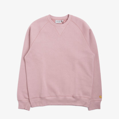 Carhartt WIP Chase Crewneck Sweatshirt, Glassy Pink Gold, Detail Shot 5