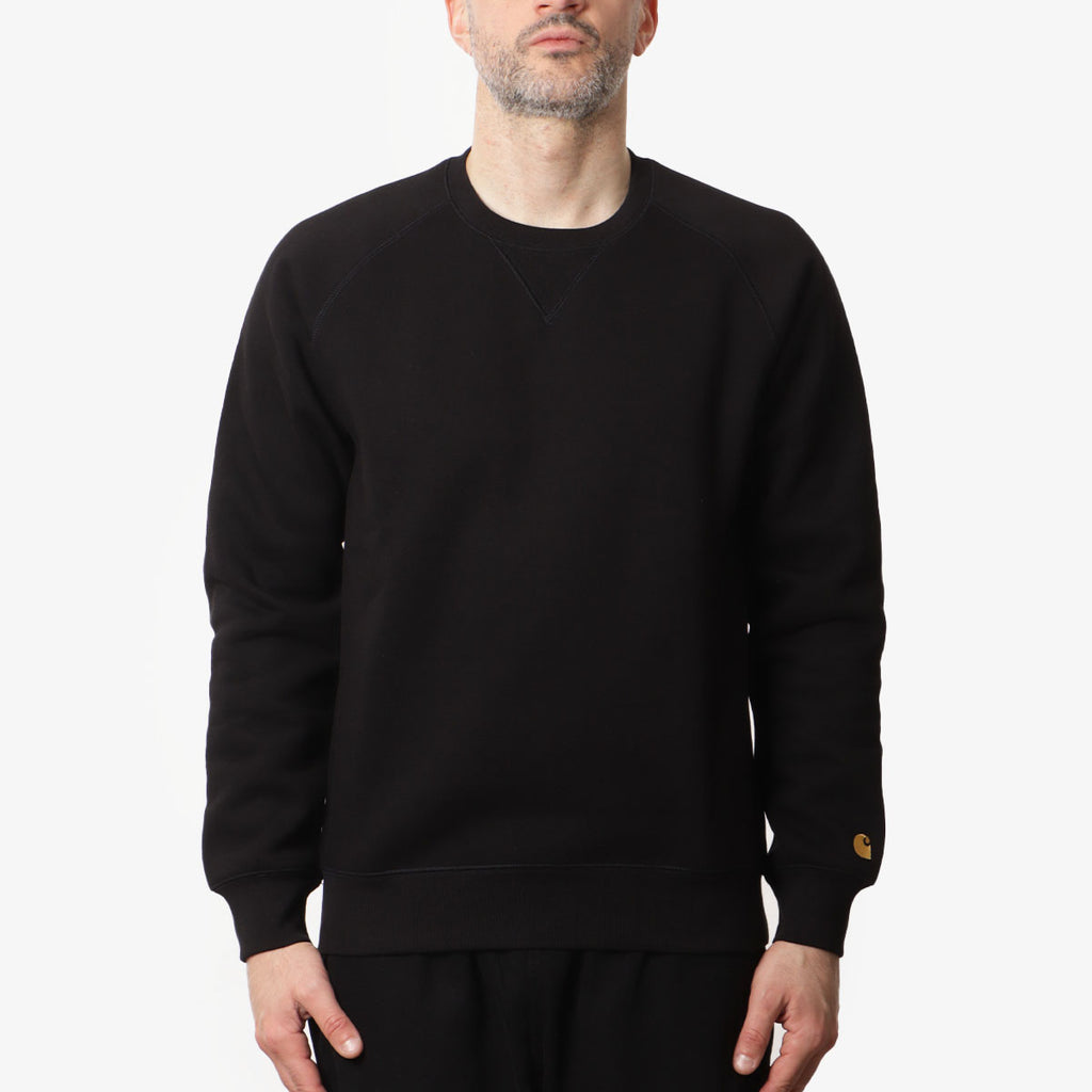 Carhartt WIP Chase Crewneck Sweatshirt, Black Gold, Detail Shot 1