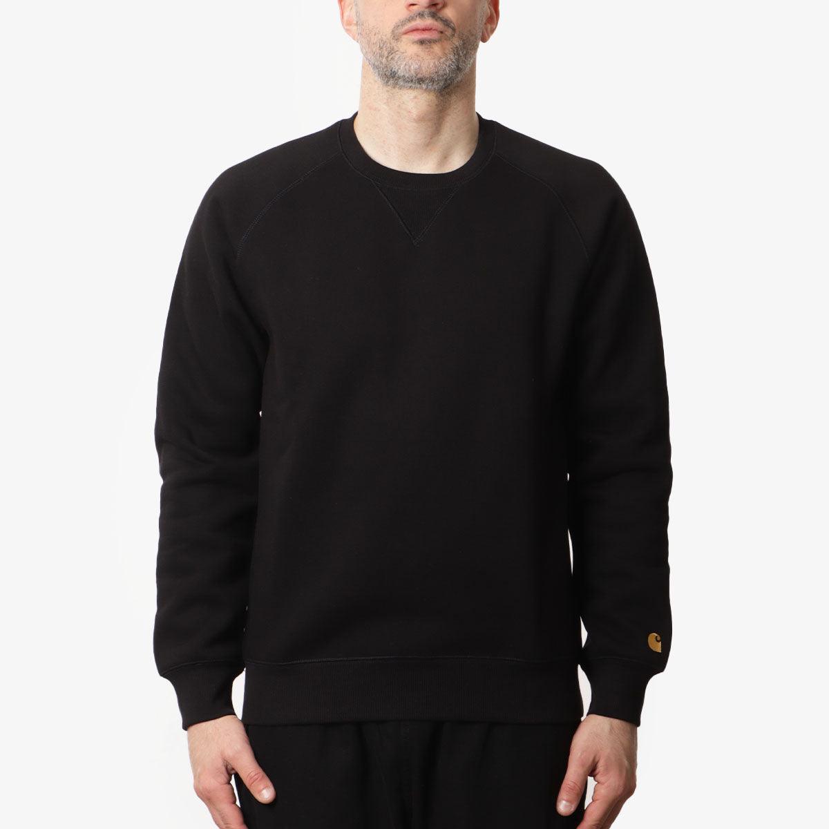 Carhartt WIP Chase Crewneck Sweatshirt, Black Gold, Detail Shot 1