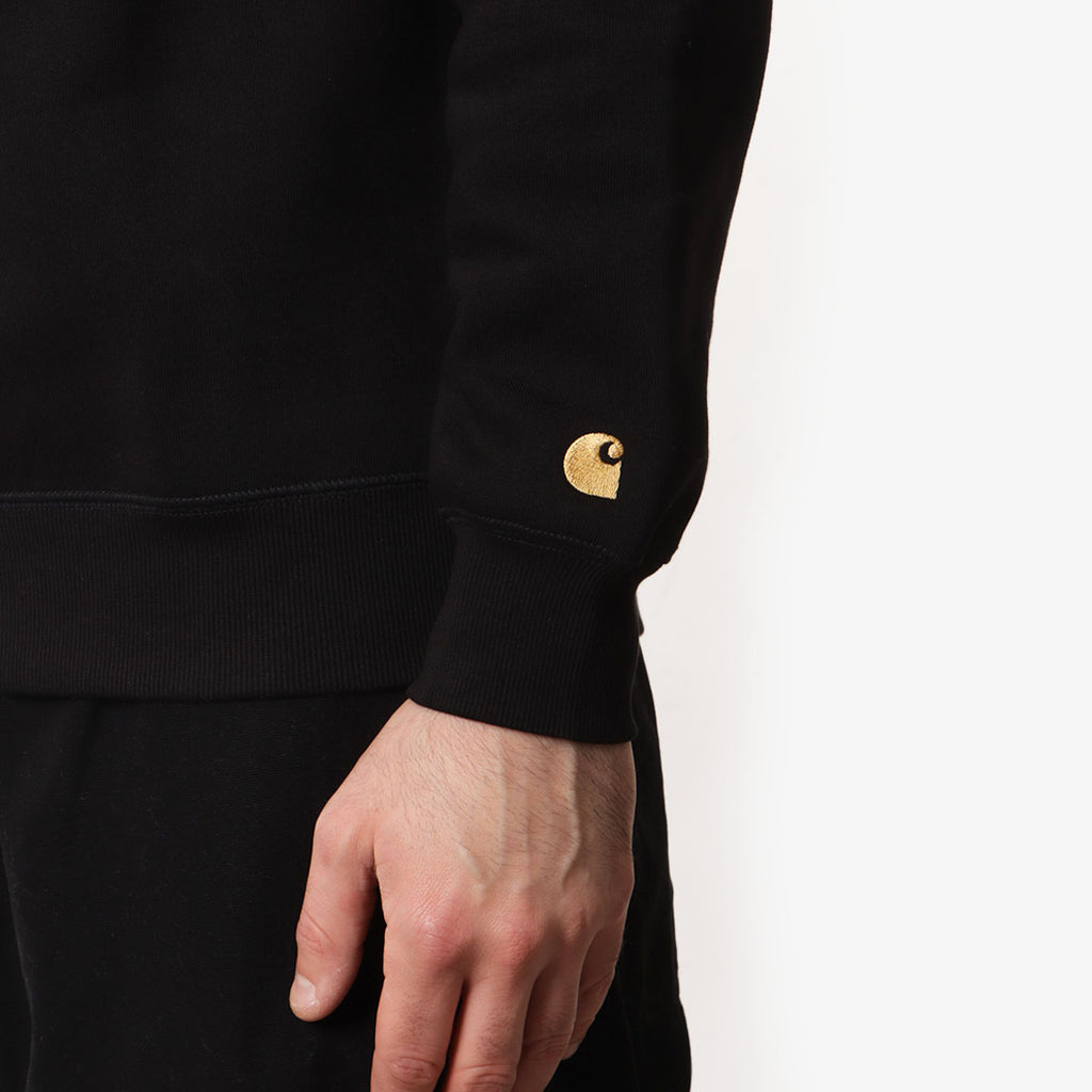 Carhartt WIP Chase Crewneck Sweatshirt, Black Gold, Detail Shot 3