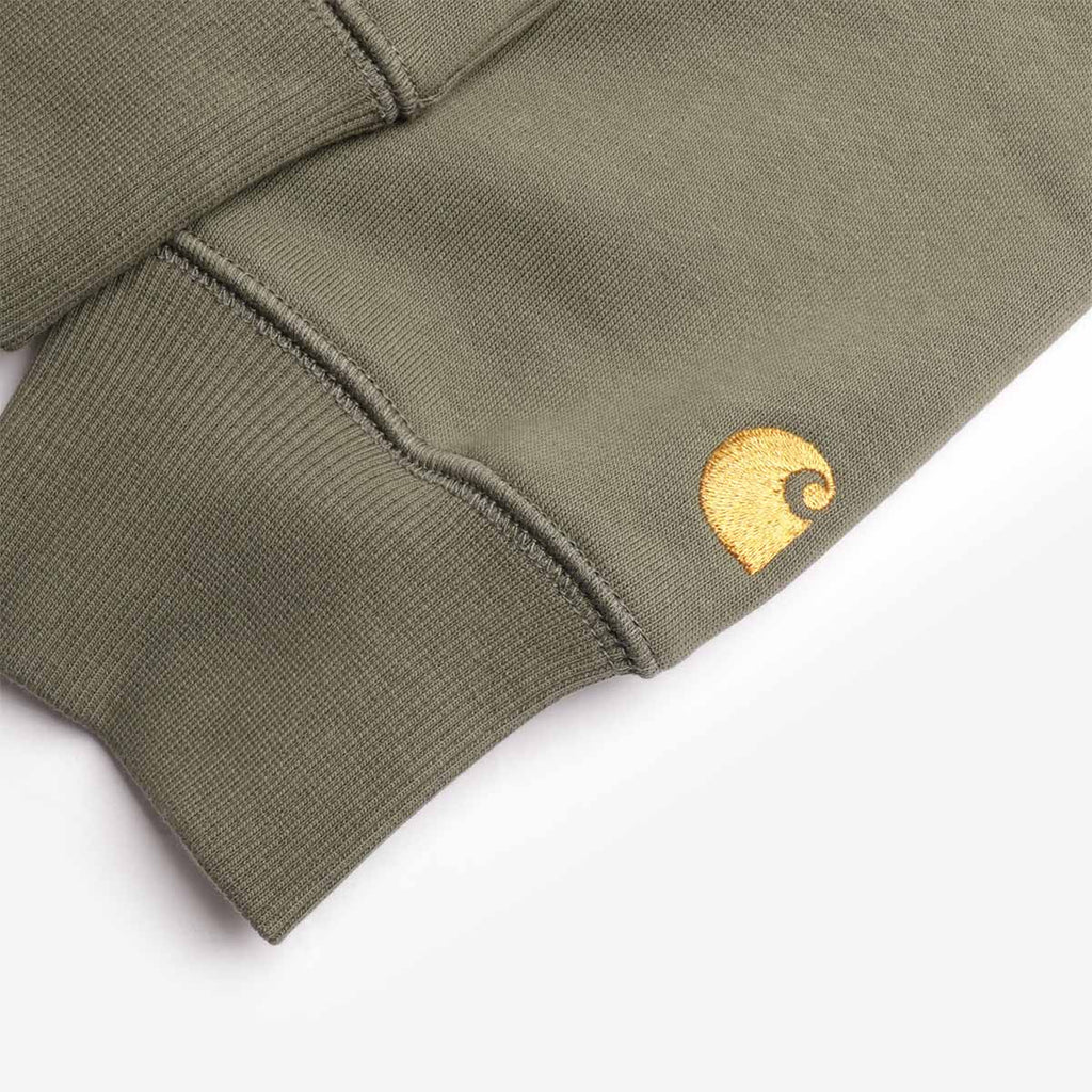 Carhartt WIP Chase Crewneck Sweatshirt, Leaf Gold, Detail Shot 4