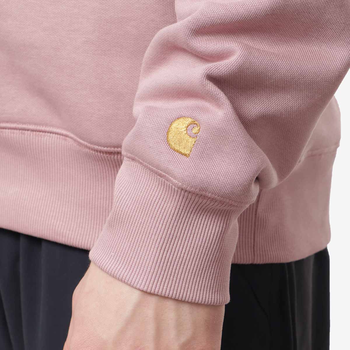 Carhartt WIP Chase Crewneck Sweatshirt, Glassy Pink Gold, Detail Shot 3