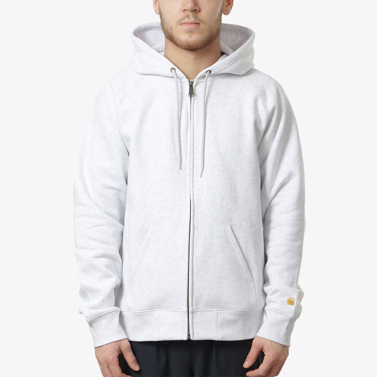 Carhartt WIP Chase Full Zip Hoodie, Ash Heather Gold, Detail Shot 1
