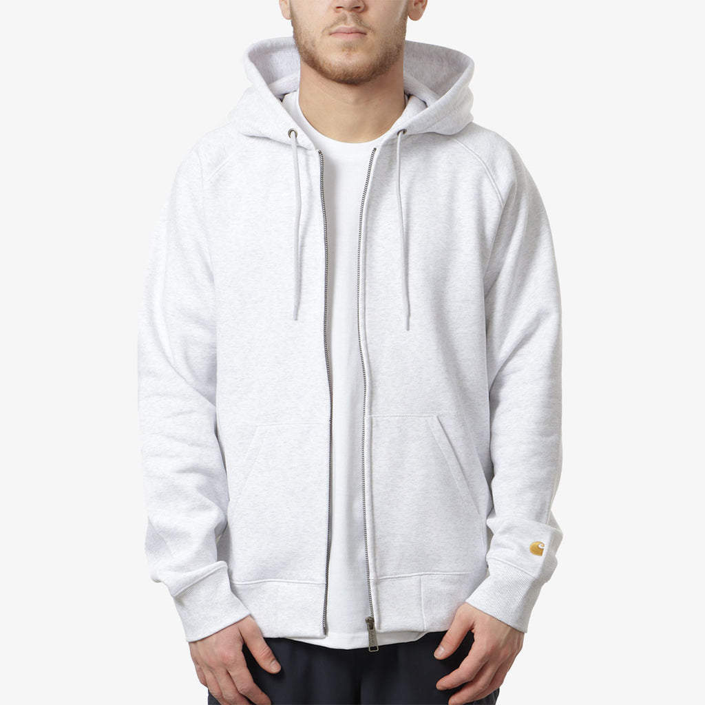 Carhartt WIP Chase Full Zip Hoodie, Ash Heather Gold, Detail Shot 2