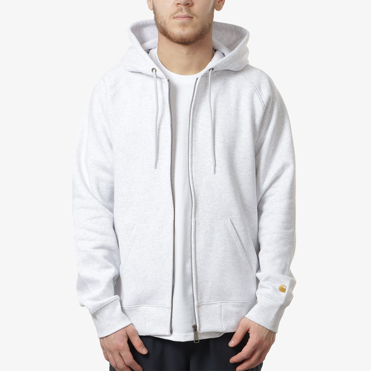 Carhartt WIP Chase Full Zip Hoodie, Ash Heather Gold, Detail Shot 2