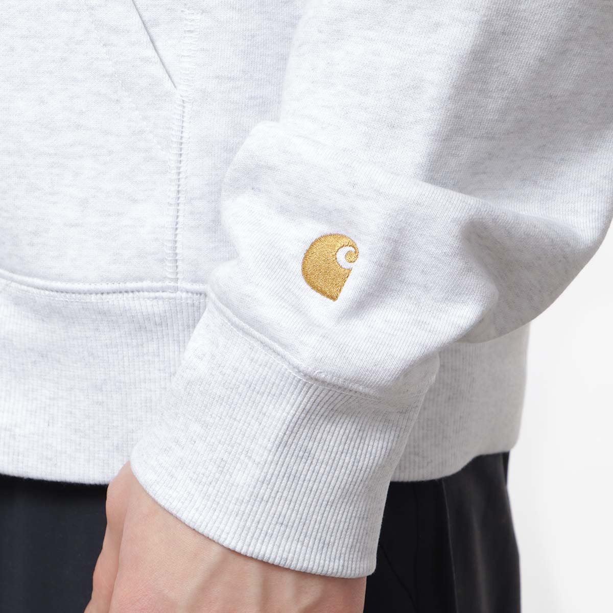 Carhartt WIP Chase Full Zip Hoodie, Ash Heather Gold, Detail Shot 4