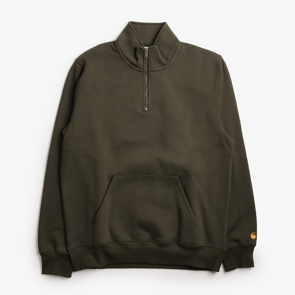 Carhartt WIP Chase Neck Zip Sweatshirt, Olive Gold, Detail Shot 1