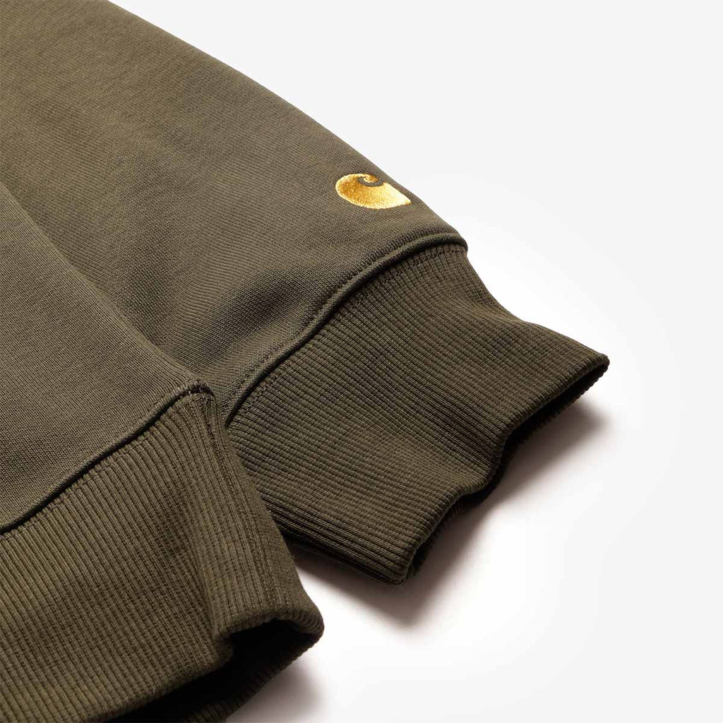 Carhartt WIP Chase Neck Zip Sweatshirt, Olive Gold, Detail Shot 3