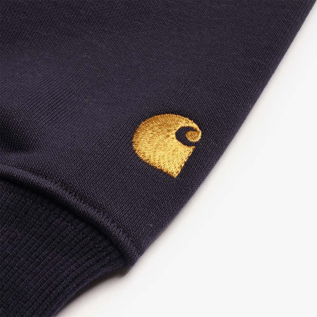 Carhartt WIP Chase Neck Zip Sweatshirt, Dark Navy Gold, Detail Shot 4