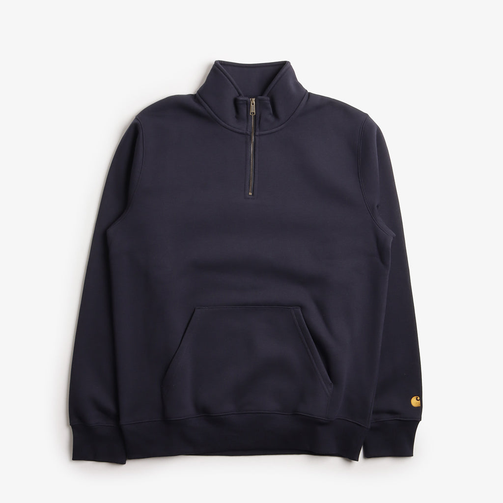 Carhartt WIP Chase Neck Zip Sweatshirt, Dark Navy Gold, Detail Shot 1