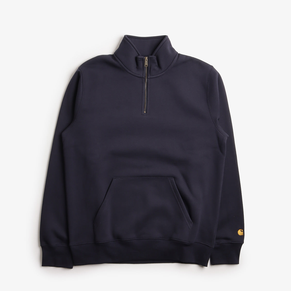 main Carhartt WIP Chase Neck Zip Sweatshirt, Dark Navy Gold, Detail Shot 1