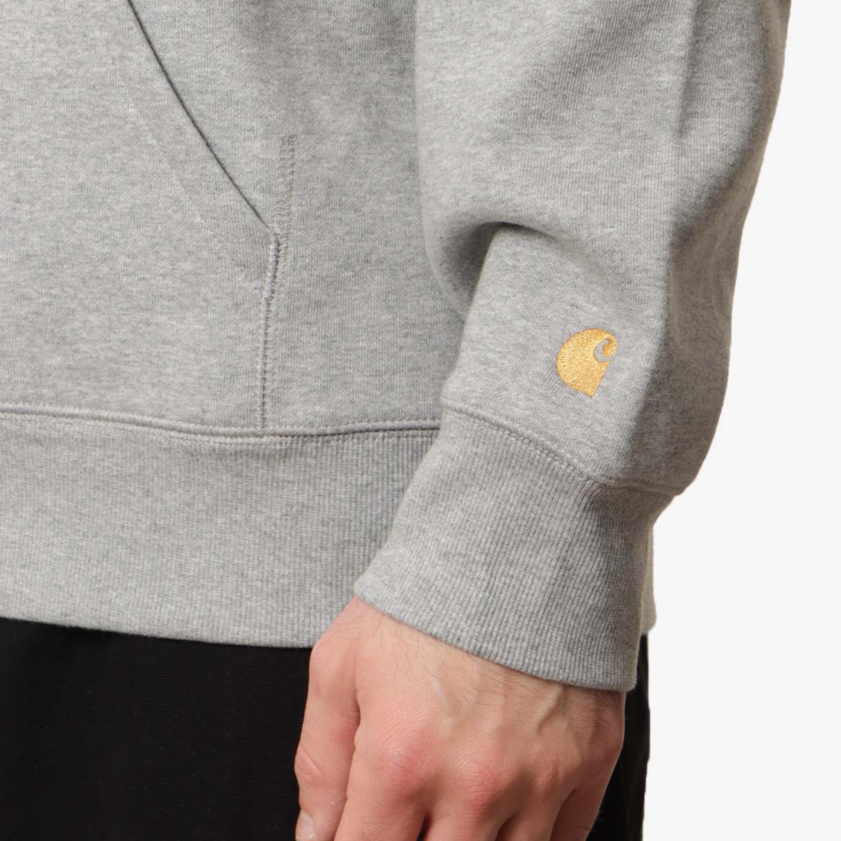Carhartt WIP Chase Pullover Hoodie, Grey Heather Gold, Detail Shot 3