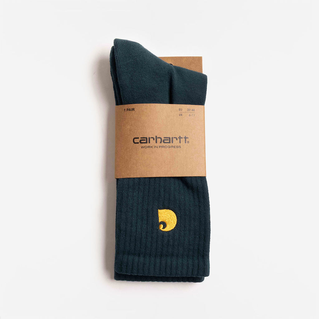 Carhartt WIP Chase Socks, Deep Lagoon Gold, Detail Shot 1