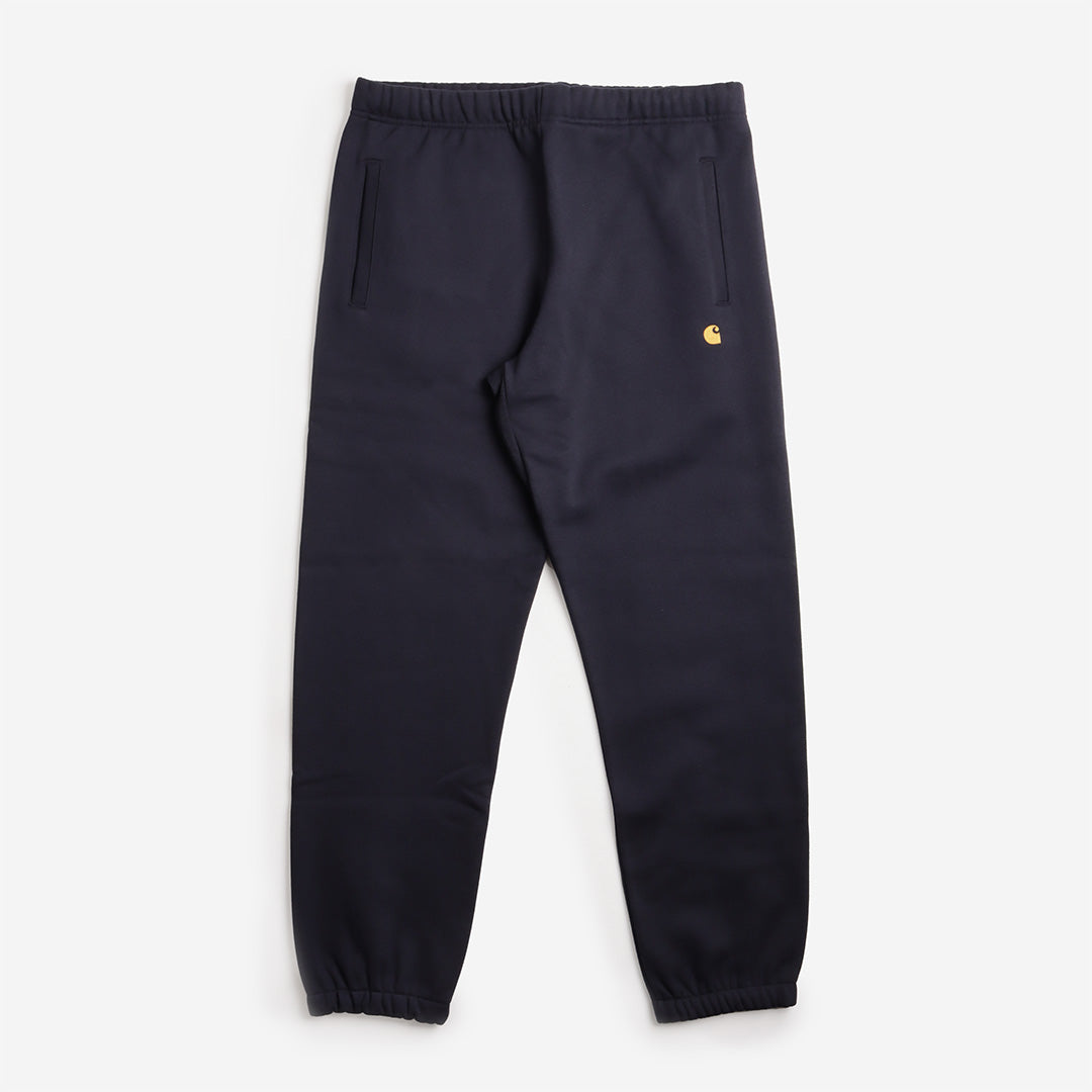 main Carhartt WIP Chase Sweat Pant, Dark Navy Gold, Detail Shot 1