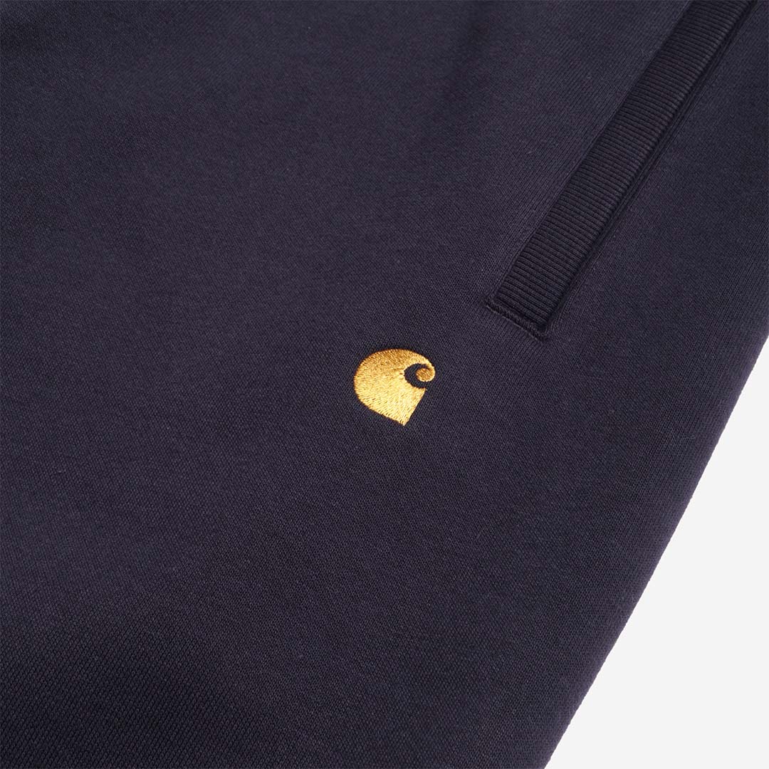 main Carhartt WIP Chase Sweat Pant, Dark Navy Gold, Detail Shot 2