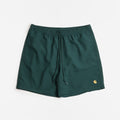 Carhartt WIP Chase Swim Shorts, Dark Fir Gold, Detail Shot 1