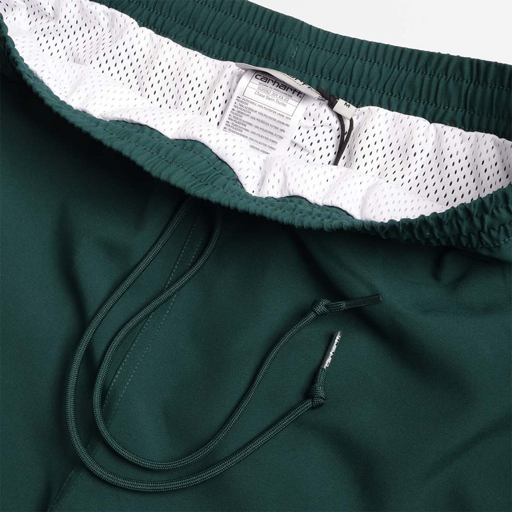 Carhartt WIP Chase Swim Shorts, Dark Fir Gold, Detail Shot 2