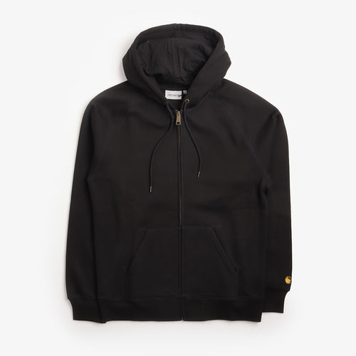 Carhartt WIP Chase Zip Hoodie in Black/Gold, front view