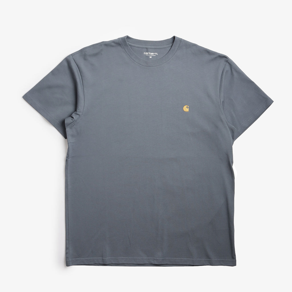 Carhartt WIP Chase T-Shirt, Cozy Blue Gold, Detail Shot 1