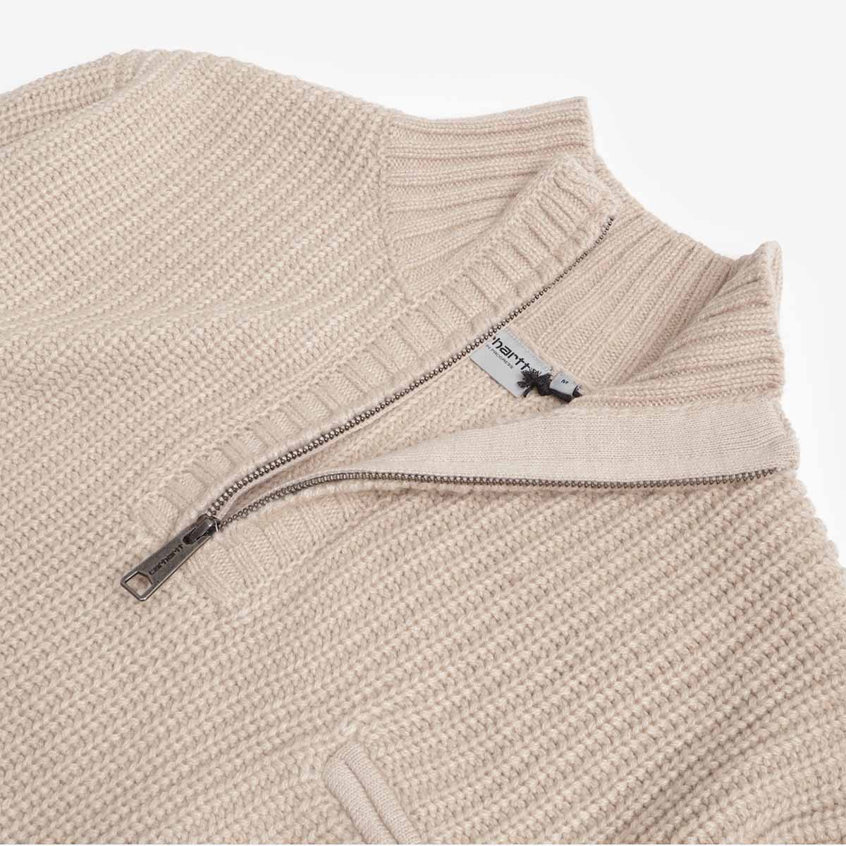 main Carhartt WIP Detroit Half Zip Sweater, Fleur De Sel, Detail Shot 3