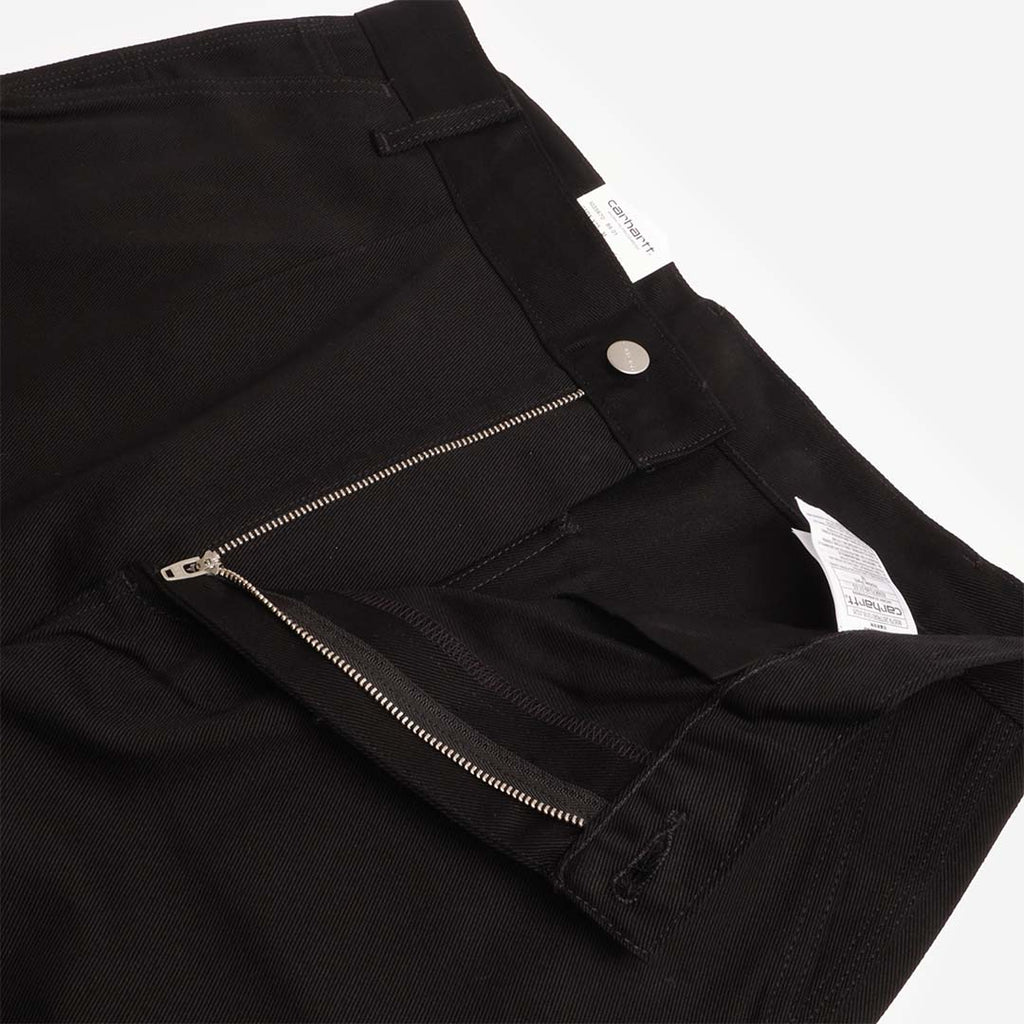 Zip fly detail on black cotton