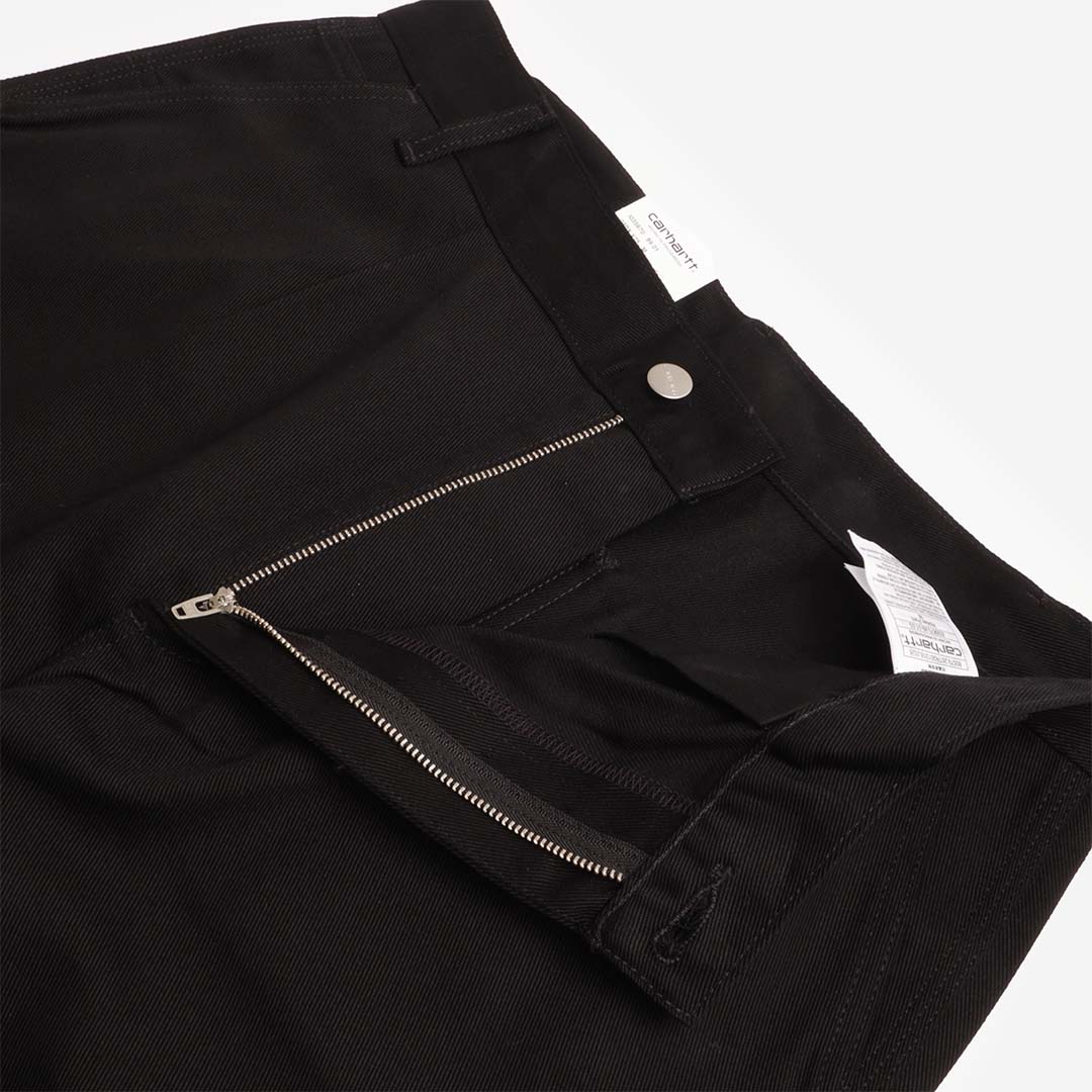 Zip fly detail on black cotton