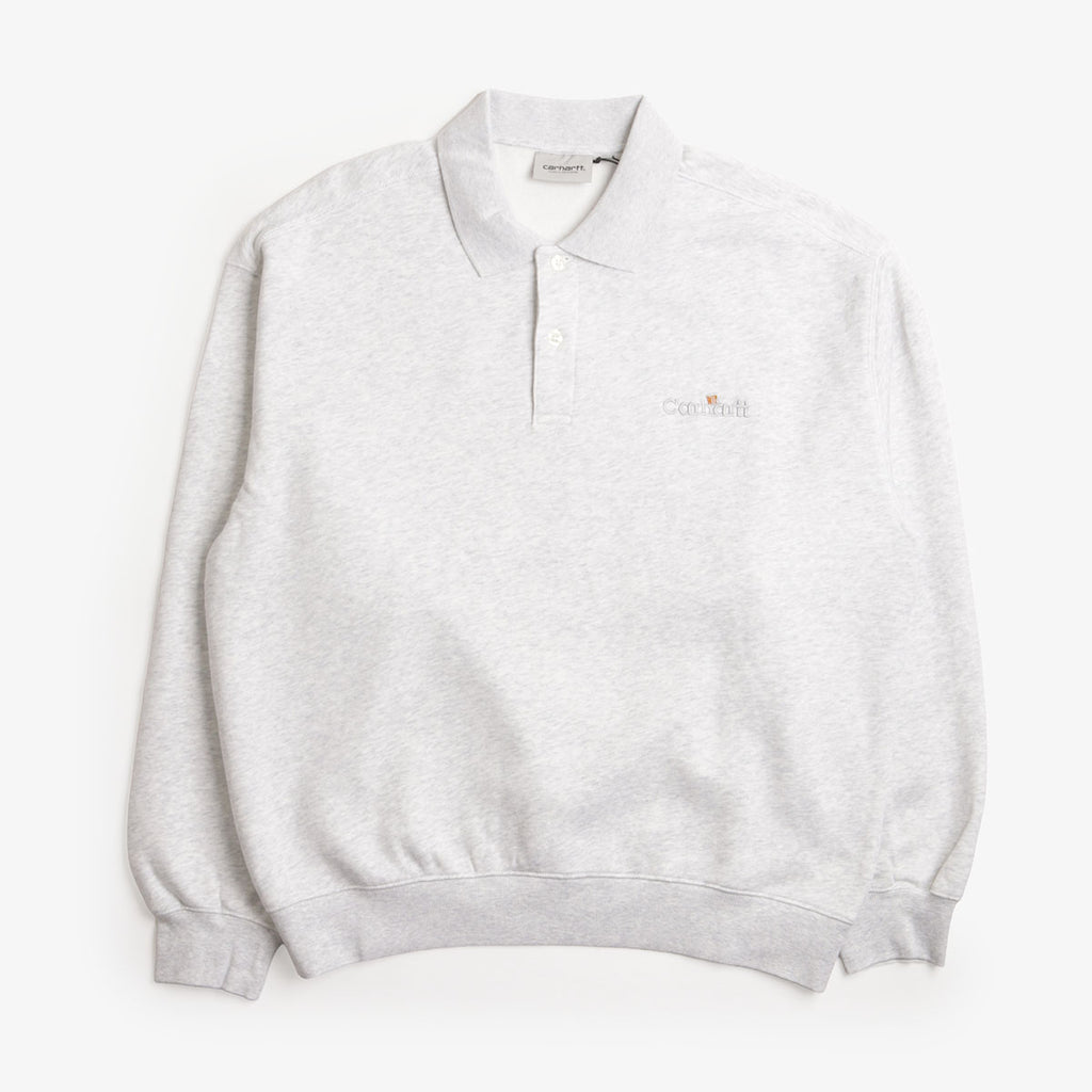 Carhartt WIP WIP Label Polo Sweatshirt, Ash Heather, Detail Shot 1