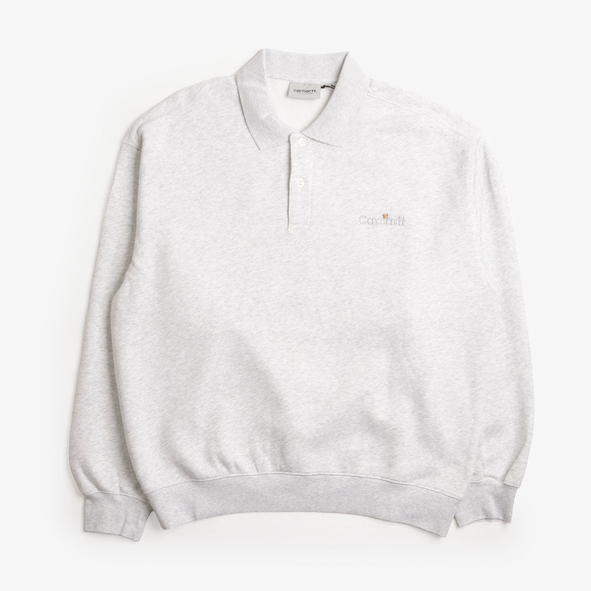 main Carhartt WIP WIP Label Polo Sweatshirt, Ash Heather, Detail Shot 1
