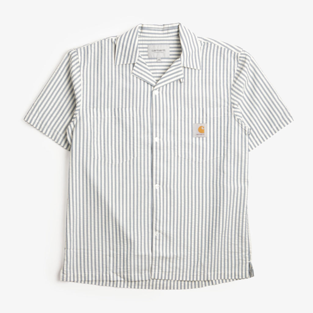 Carhartt WIP Leavel Shirt, Leavel Stripe Blue River Wax, Detail Shot 1
