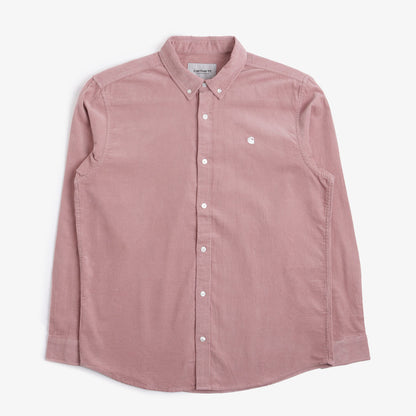Carhartt WIP Madison Fine Cord Shirt, Glassy Pink Wax, Detail Shot 5