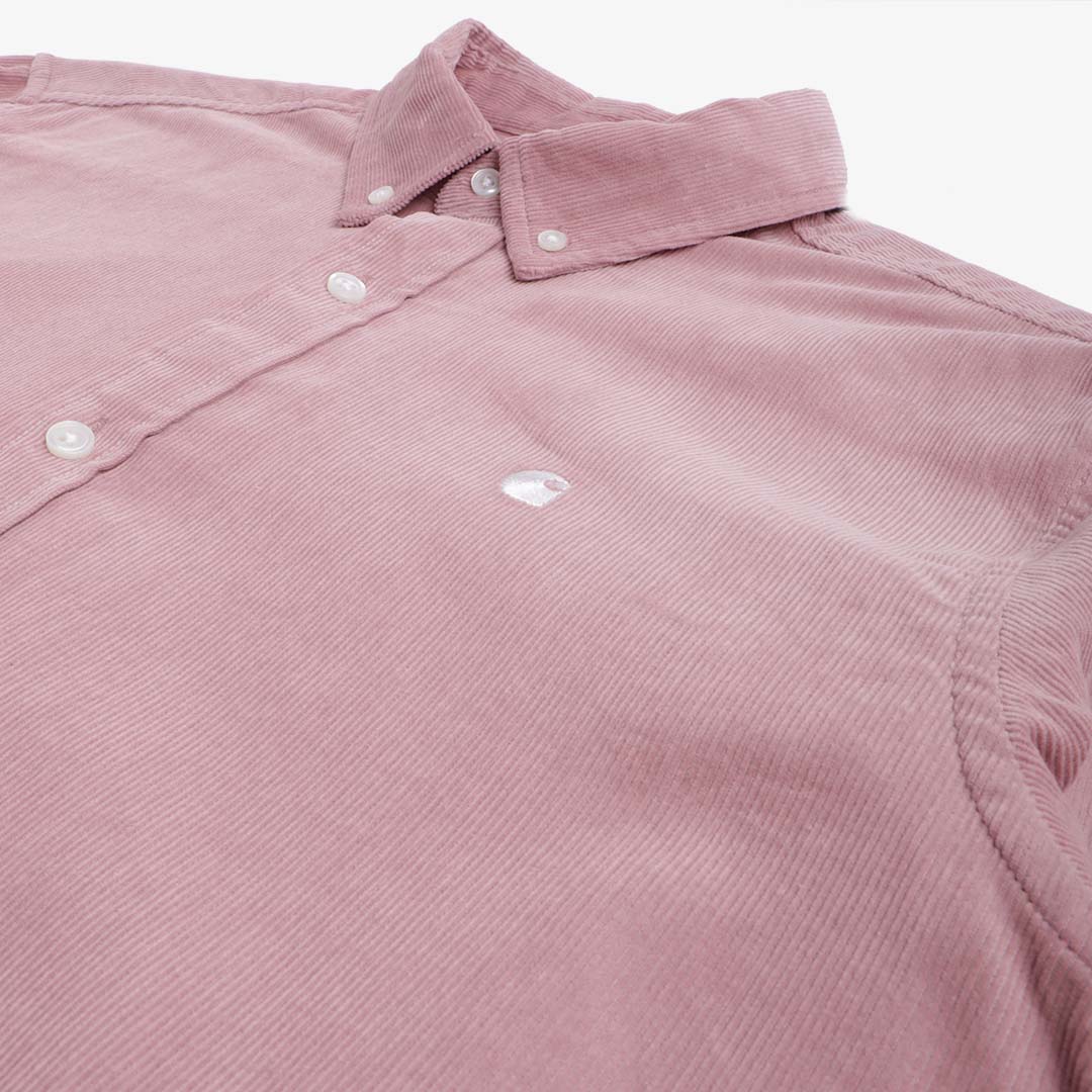 Carhartt WIP Madison Fine Cord Shirt, Glassy Pink Wax, Detail Shot 7