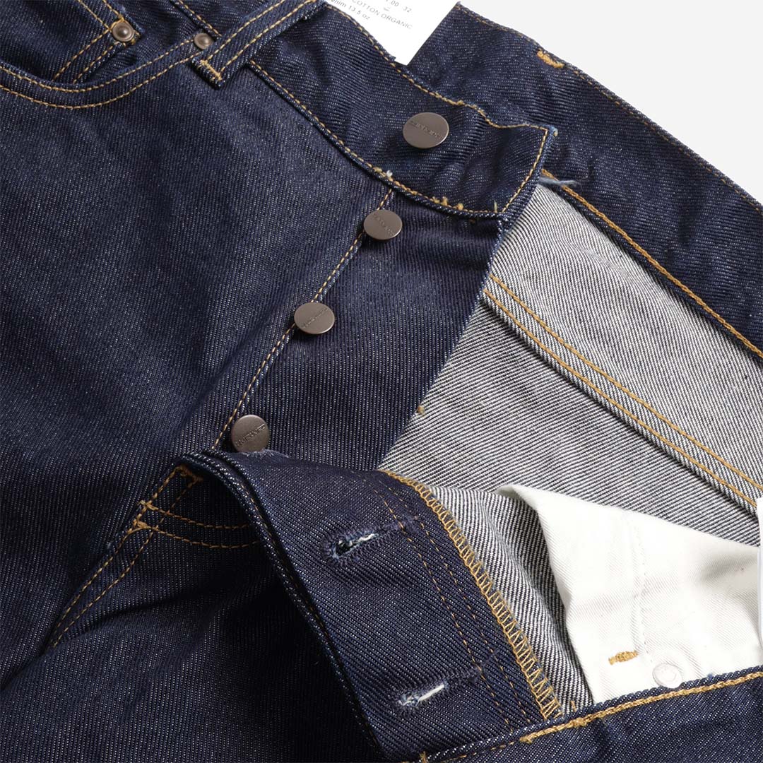 Waistband and button fly detail, Newel jeans