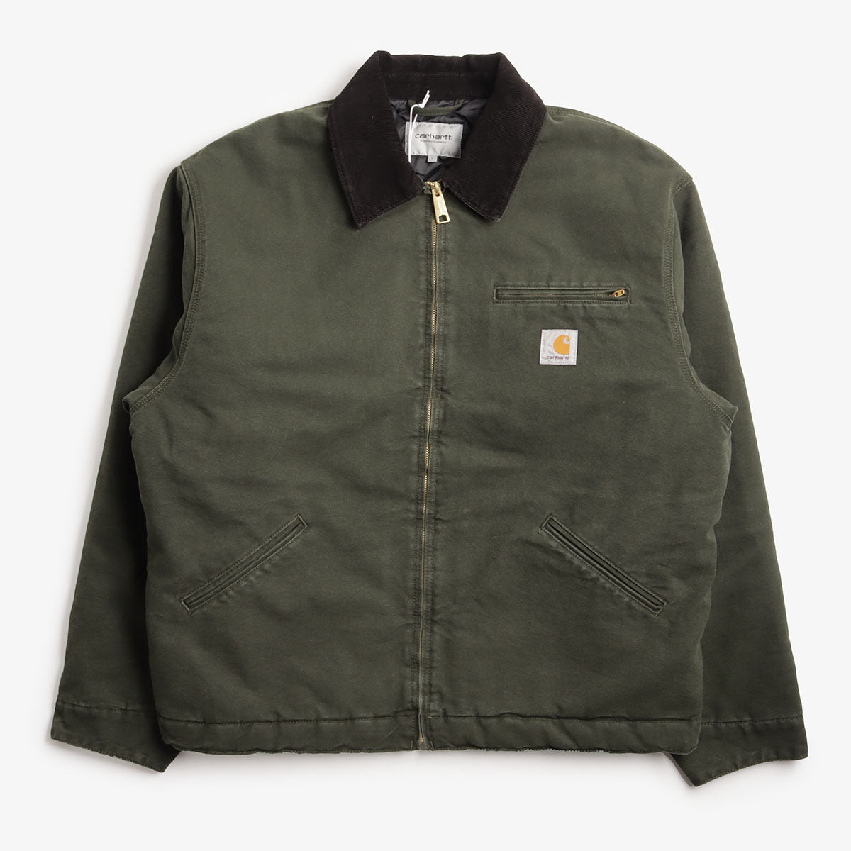 Carhartt WIP OG Detroit Jacket, Olive Black Stone Canvas, Detail Shot 1