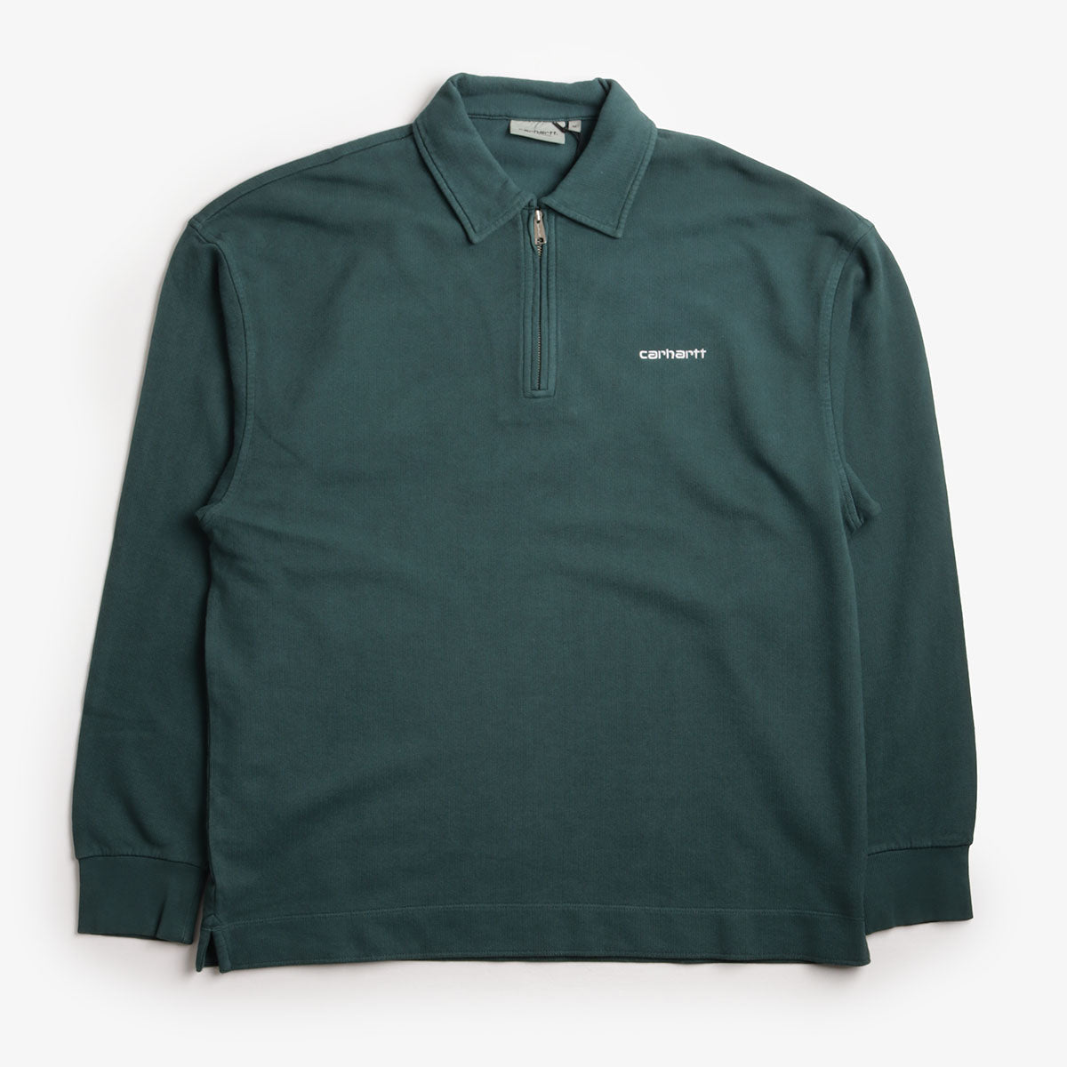 Carhartt WIP Pique Script Sweatshirt, Dark Fir White (Garment Dyed), Detail Shot 1