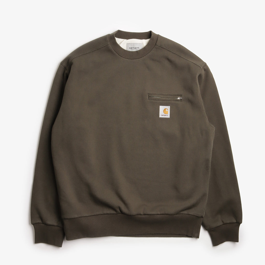 Carhartt WIP Detroit Sweatshirt, Olive (Stone Washed), Detail Shot 1