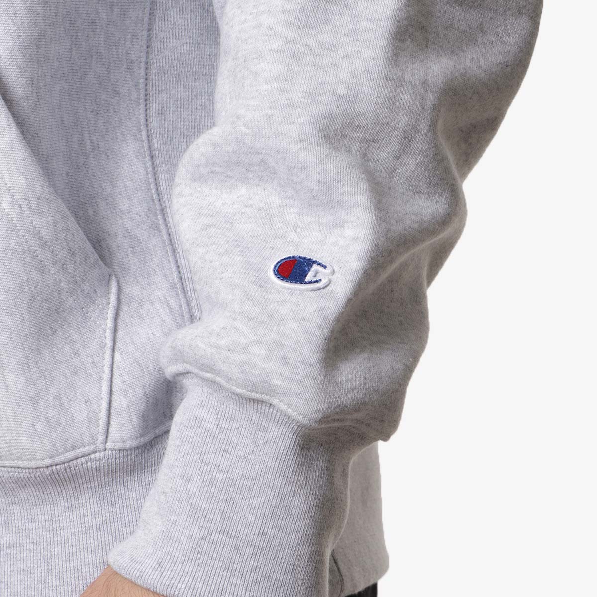 main Champion Reverse Weave Hoodie, Light Grey, Detail Shot 3