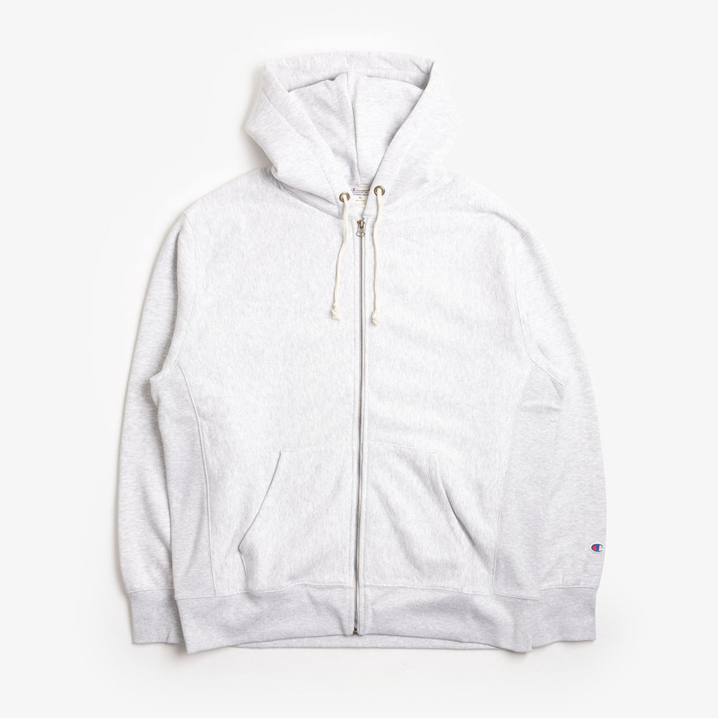 Champion Reverse Weave Hooded Full Zip Sweatshirt, Light Grey, Detail Shot 1