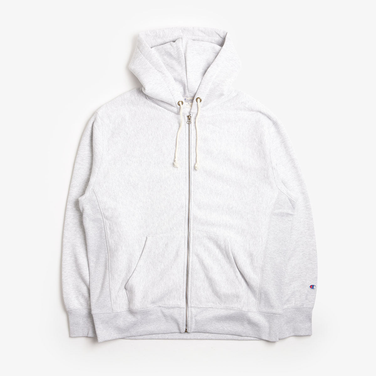 Champion Reverse Weave Hooded Full Zip Sweatshirt, Light Grey, Detail Shot 1