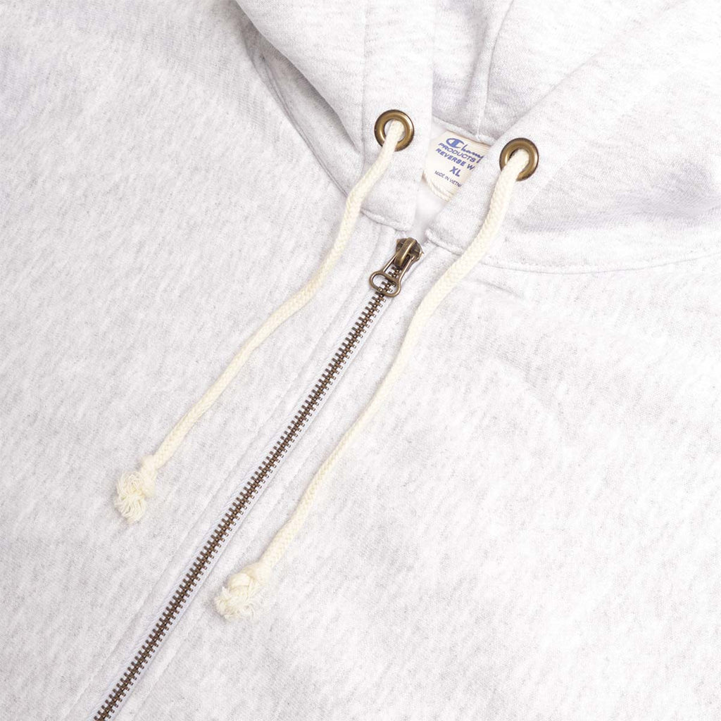 Champion Reverse Weave Hooded Full Zip Sweatshirt, Light Grey, Detail Shot 4