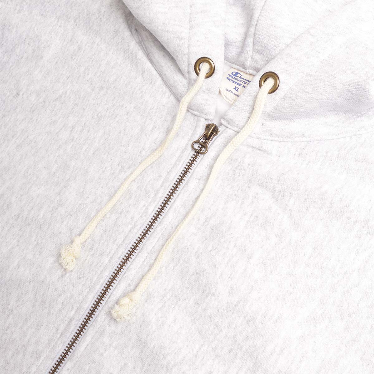 Champion Reverse Weave Hooded Full Zip Sweatshirt, Light Grey, Detail Shot 4