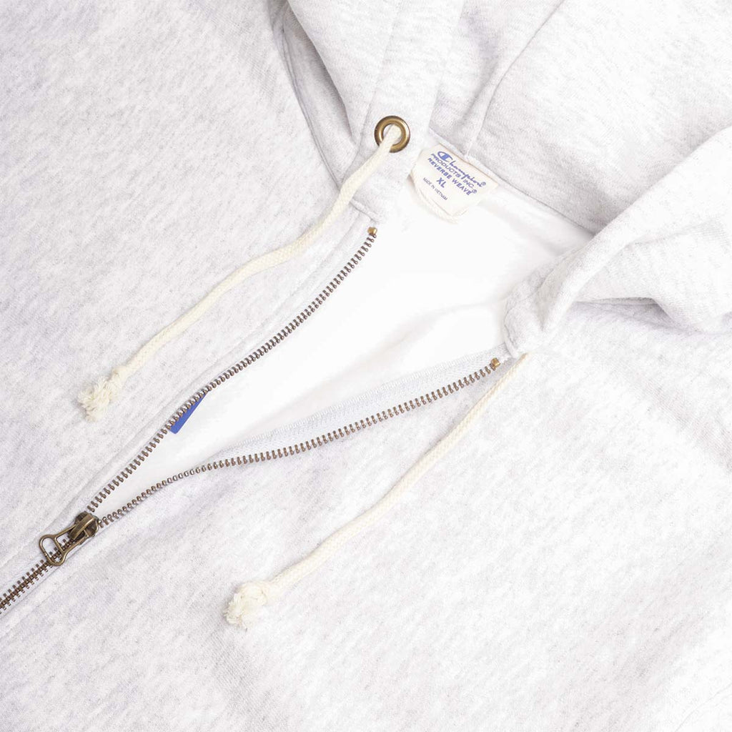Champion Reverse Weave Hooded Full Zip Sweatshirt, Light Grey, Detail Shot 5