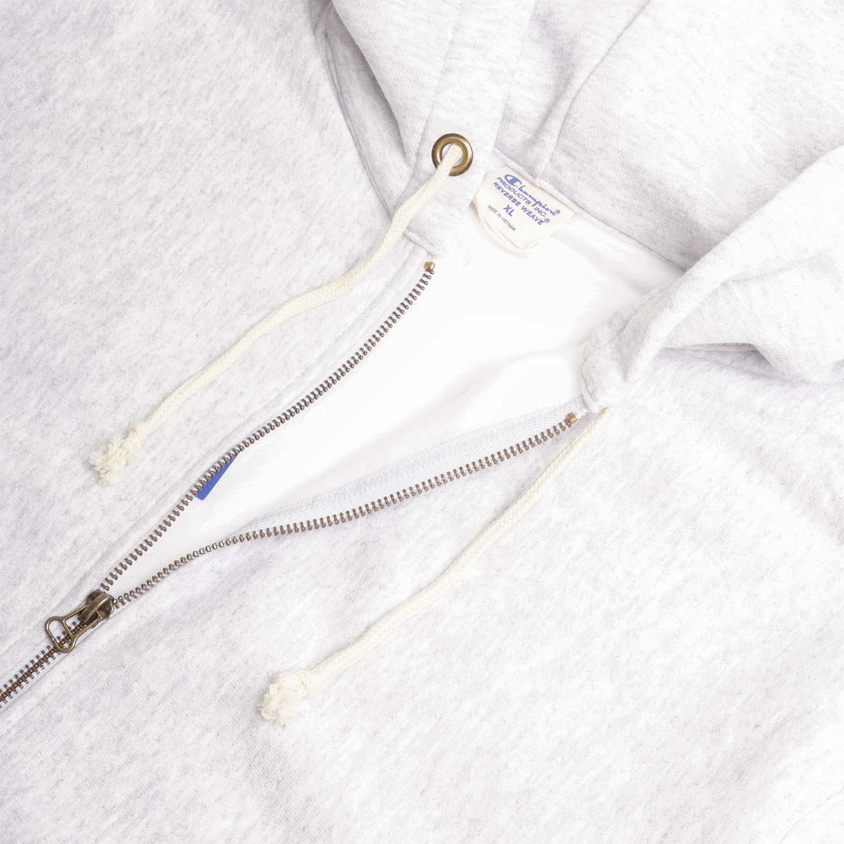 Champion Reverse Weave Hooded Full Zip Sweatshirt, Light Grey, Detail Shot 5