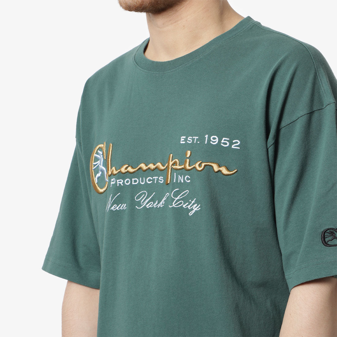 Champion Reverse Weave Archive T-Shirt, Forest Green, Detail Shot 2